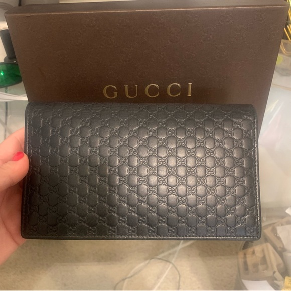 Authentic Gucci Microgussima Monogram Logo Soft Margaux Leather Trifold Wallet - Picture 2 of 15